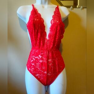 NEW We Are Hah Intimates Red Lace Bodysuit... Size XS